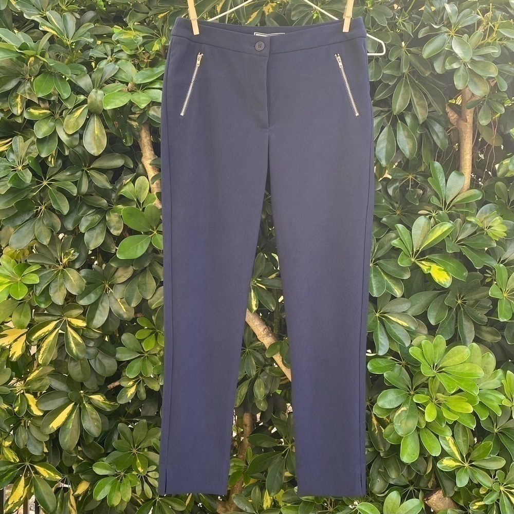 NEW EDEN Society “Francesca Skinny Pants” Xs Womens’ Navy w Silver Zippers NWT